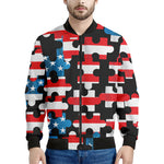 American Flag Jigsaw Puzzle Print Men's Bomber Jacket