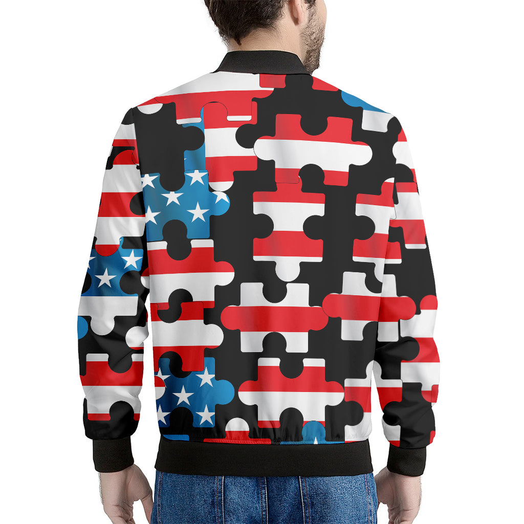 American Flag Jigsaw Puzzle Print Men's Bomber Jacket