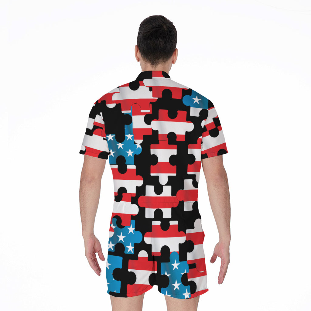 American Flag Jigsaw Puzzle Print Men's Rompers