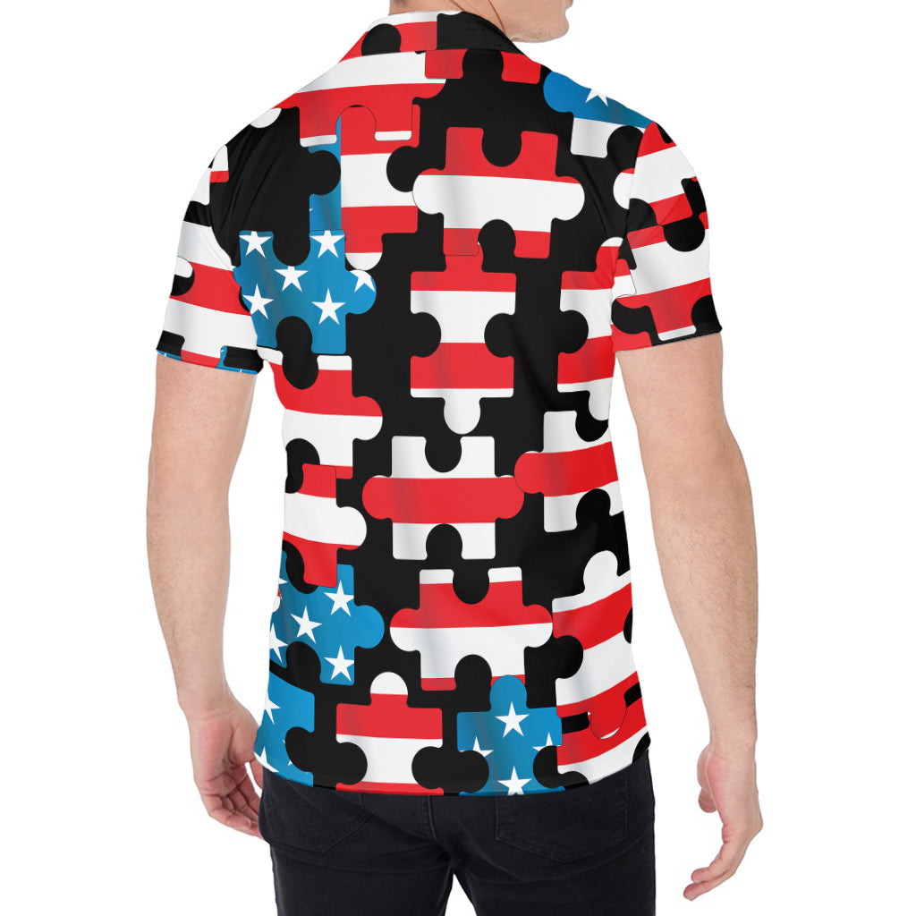 American Flag Jigsaw Puzzle Print Men's Shirt