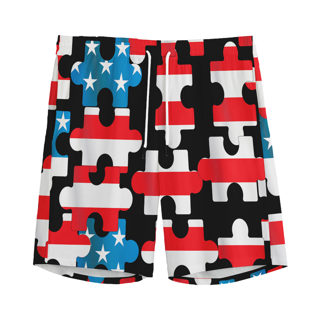 American Flag Jigsaw Puzzle Print Men's Sports Shorts