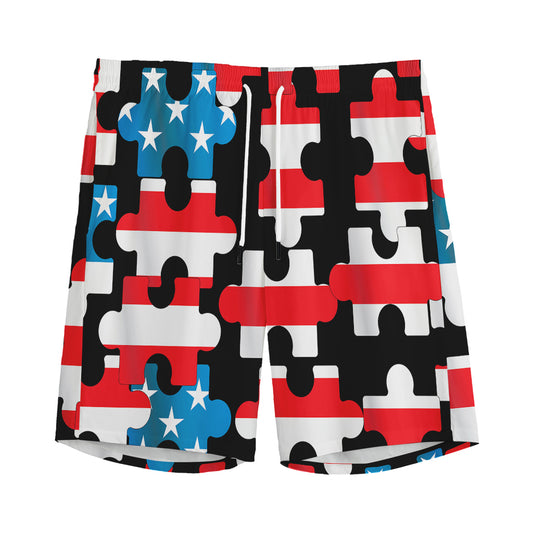 American Flag Jigsaw Puzzle Print Men's Sports Shorts