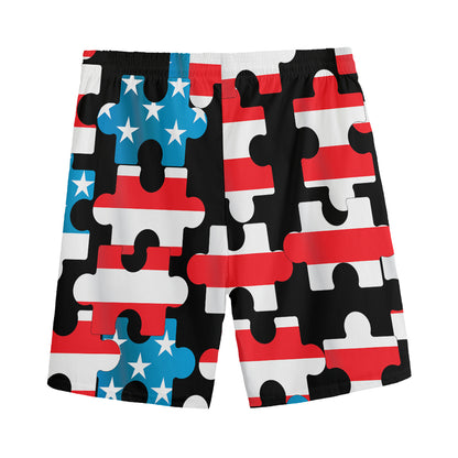 American Flag Jigsaw Puzzle Print Men's Sports Shorts