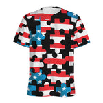 American Flag Jigsaw Puzzle Print Men's Sports T-Shirt