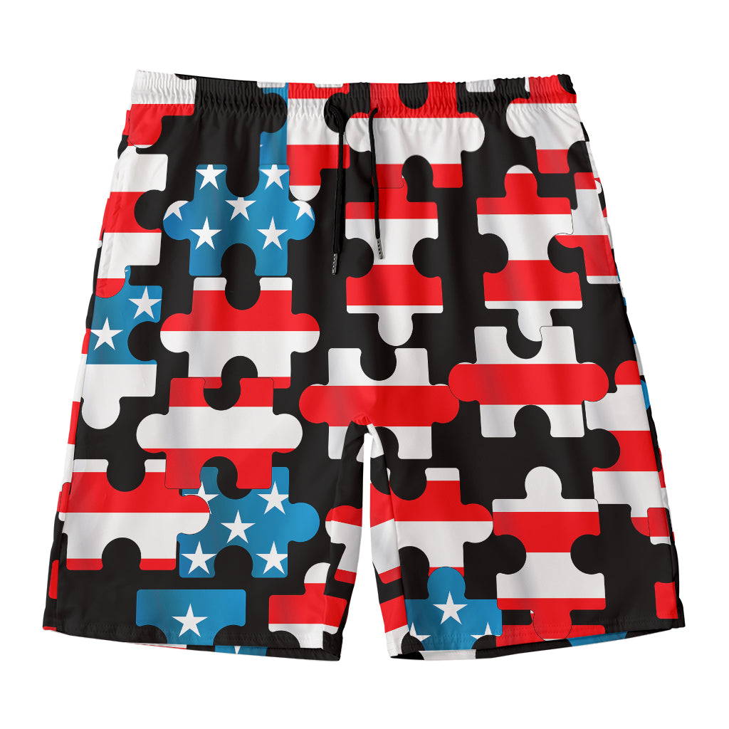 American Flag Jigsaw Puzzle Print Men's Swim Trunks