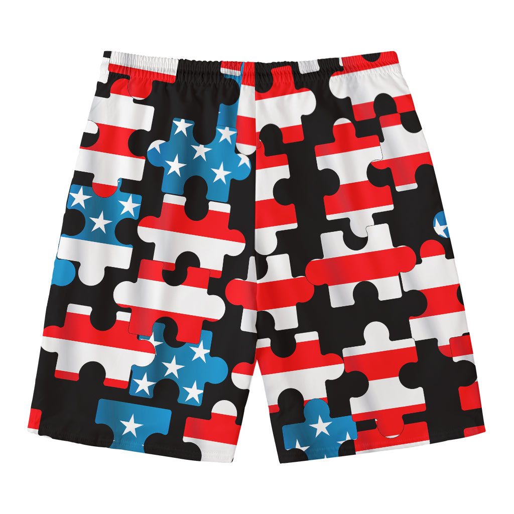 American Flag Jigsaw Puzzle Print Men's Swim Trunks
