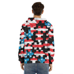 American Flag Jigsaw Puzzle Print Men's Velvet Pullover Hoodie
