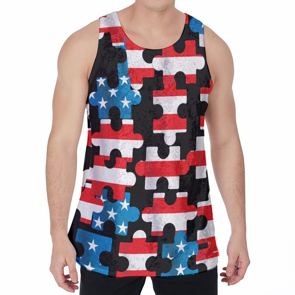 American Flag Jigsaw Puzzle Print Men's Velvet Tank Top