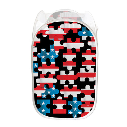 American Flag Jigsaw Puzzle Print Mesh Laundry Hamper