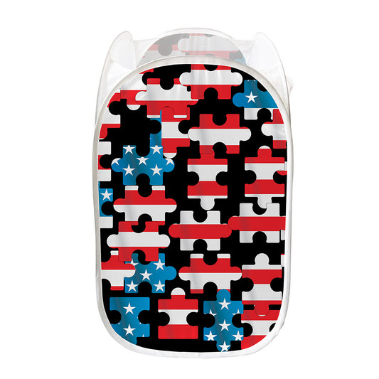 American Flag Jigsaw Puzzle Print Mesh Laundry Hamper