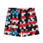 American Flag Jigsaw Puzzle Print Mesh Shorts