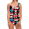 American Flag Jigsaw Puzzle Print One Piece Swimsuit