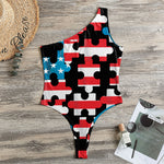 American Flag Jigsaw Puzzle Print One Shoulder Bodysuit