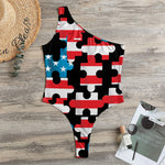 American Flag Jigsaw Puzzle Print One Shoulder Bodysuit
