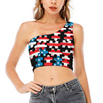 American Flag Jigsaw Puzzle Print One Shoulder Crop Top