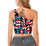 American Flag Jigsaw Puzzle Print One Shoulder Crop Top