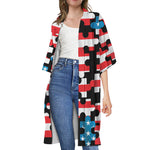 American Flag Jigsaw Puzzle Print Open Front Beach Cover Up