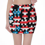 American Flag Jigsaw Puzzle Print Pencil Mini Skirt