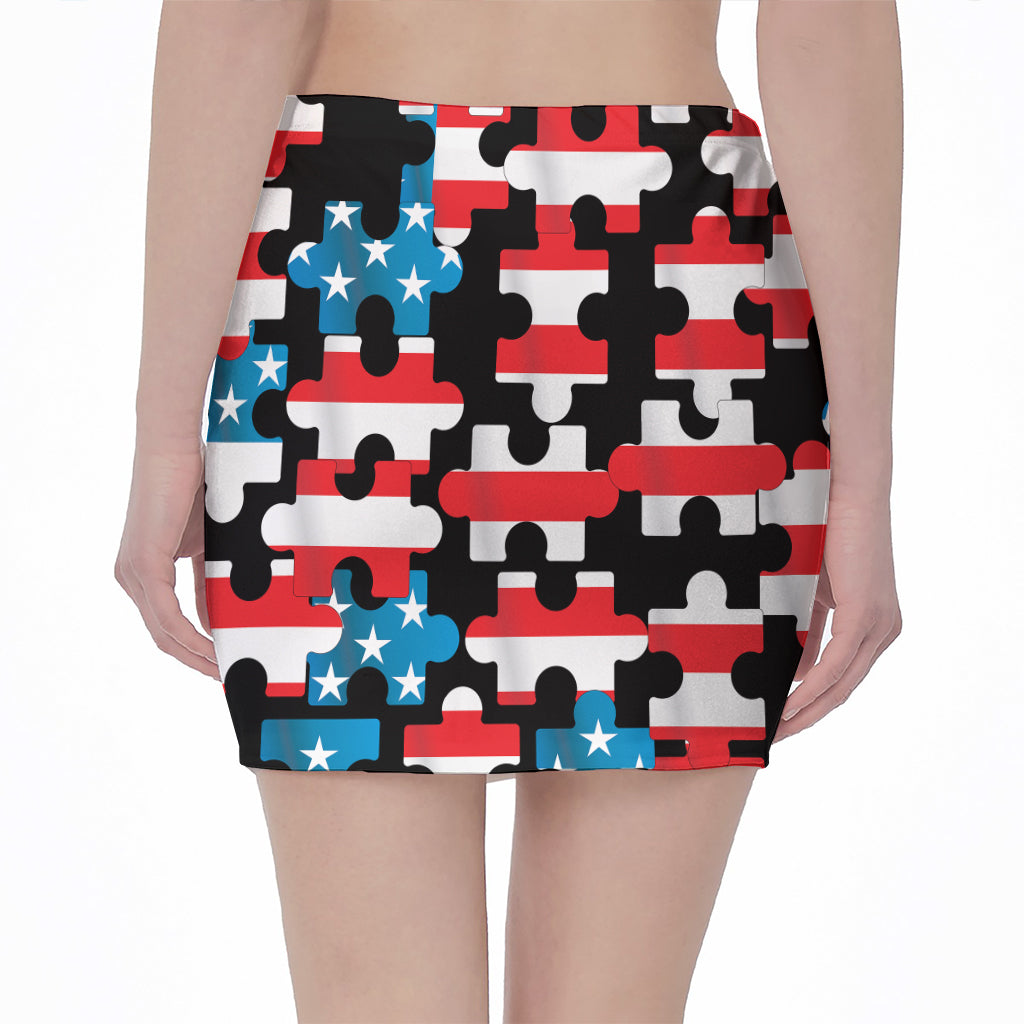 American Flag Jigsaw Puzzle Print Pencil Mini Skirt