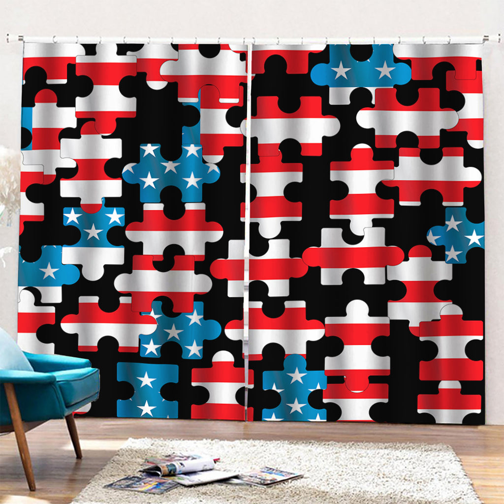 American Flag Jigsaw Puzzle Print Pencil Pleat Curtains