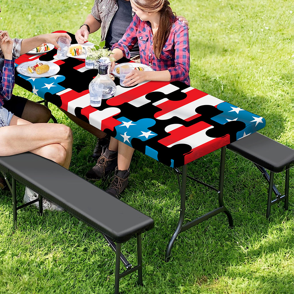 American Flag Jigsaw Puzzle Print Picnic Table Cover