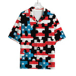 American Flag Jigsaw Puzzle Print Rayon Hawaiian Shirt