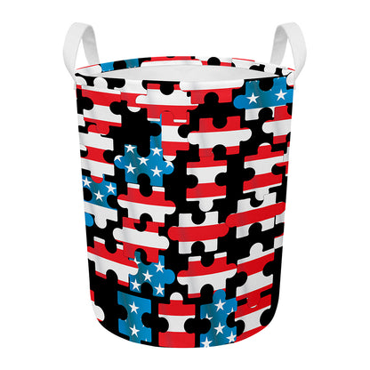 American Flag Jigsaw Puzzle Print Round Laundry Basket