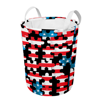 American Flag Jigsaw Puzzle Print Round Laundry Basket
