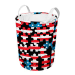 American Flag Jigsaw Puzzle Print Round Laundry Basket
