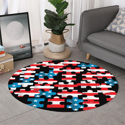 American Flag Jigsaw Puzzle Print Round Rug