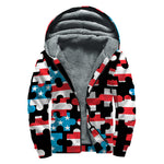 American Flag Jigsaw Puzzle Print Sherpa Lined Zip Up Hoodie
