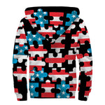 American Flag Jigsaw Puzzle Print Sherpa Lined Zip Up Hoodie