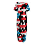 American Flag Jigsaw Puzzle Print Short Sleeve Long Nightdress