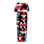 American Flag Jigsaw Puzzle Print Short Sleeve Long Nightdress