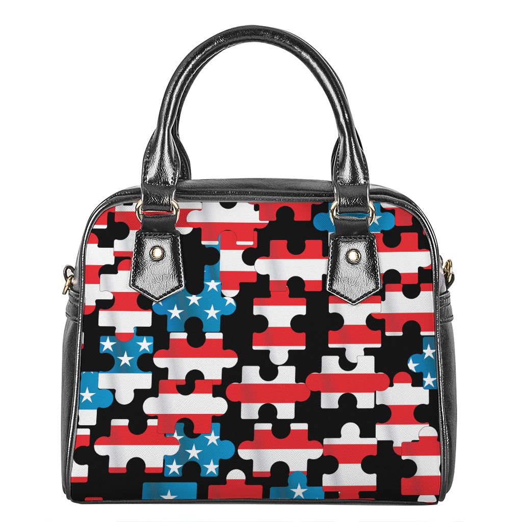 American Flag Jigsaw Puzzle Print Shoulder Handbag