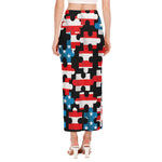 American Flag Jigsaw Puzzle Print Side Slit Maxi Skirt