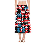 American Flag Jigsaw Puzzle Print Side Slit Midi Skirt