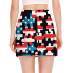 American Flag Jigsaw Puzzle Print Side Slit Mini Skirt