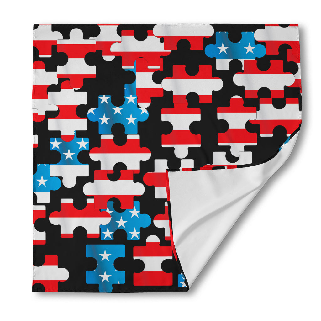 American Flag Jigsaw Puzzle Print Silk Bandana