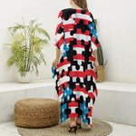 American Flag Jigsaw Puzzle Print Silk V-Neck Kaftan Dress