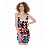 American Flag Jigsaw Puzzle Print Sleeveless Bodycon Dress