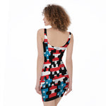 American Flag Jigsaw Puzzle Print Sleeveless Bodycon Dress