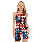 American Flag Jigsaw Puzzle Print Sleeveless One Piece Swimsuit