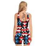 American Flag Jigsaw Puzzle Print Sleeveless One Piece Swimsuit