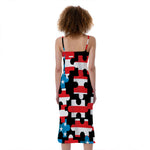 American Flag Jigsaw Puzzle Print Slim Fit Midi Cami Dress