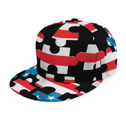 American Flag Jigsaw Puzzle Print Snapback Cap