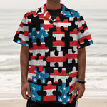 American Flag Jigsaw Puzzle Print Textured Short Sleeve Shirt