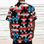 American Flag Jigsaw Puzzle Print Textured Short Sleeve Shirt