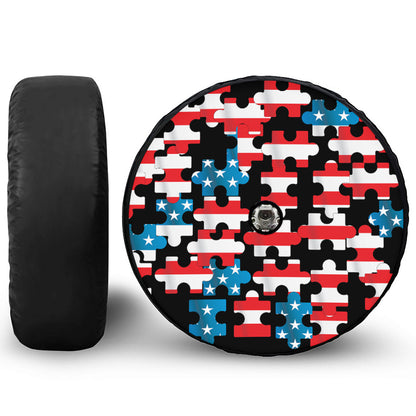American Flag Jigsaw Puzzle Print Tire Cover With Camera Hole