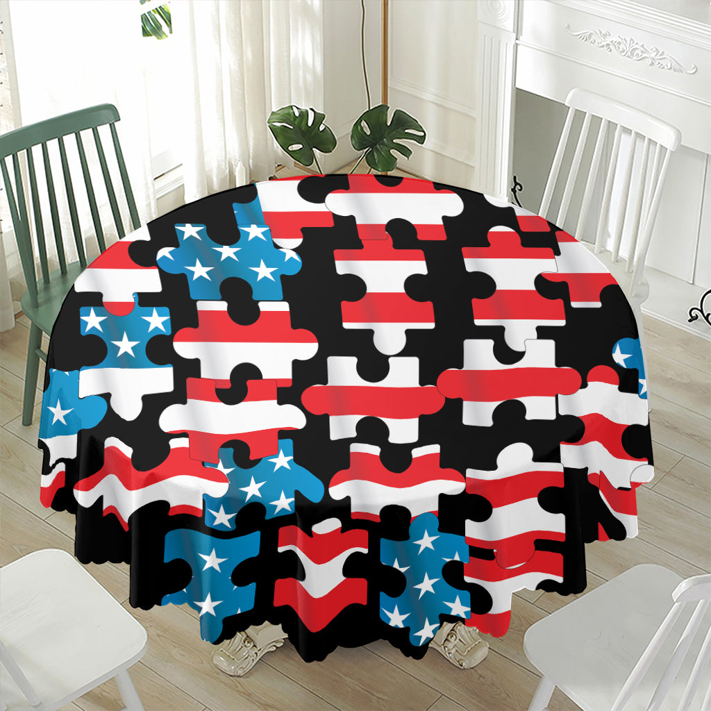 American Flag Jigsaw Puzzle Print Waterproof Round Tablecloth